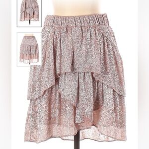 IRO Paris pink silver metallic tiered flounce mini skirt XS Barbiecore luxury